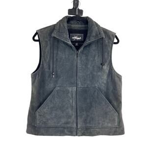Wilsons Leather Vest Gray Full Zip Lined Stretch Biker Maxima Womens Medium y2K